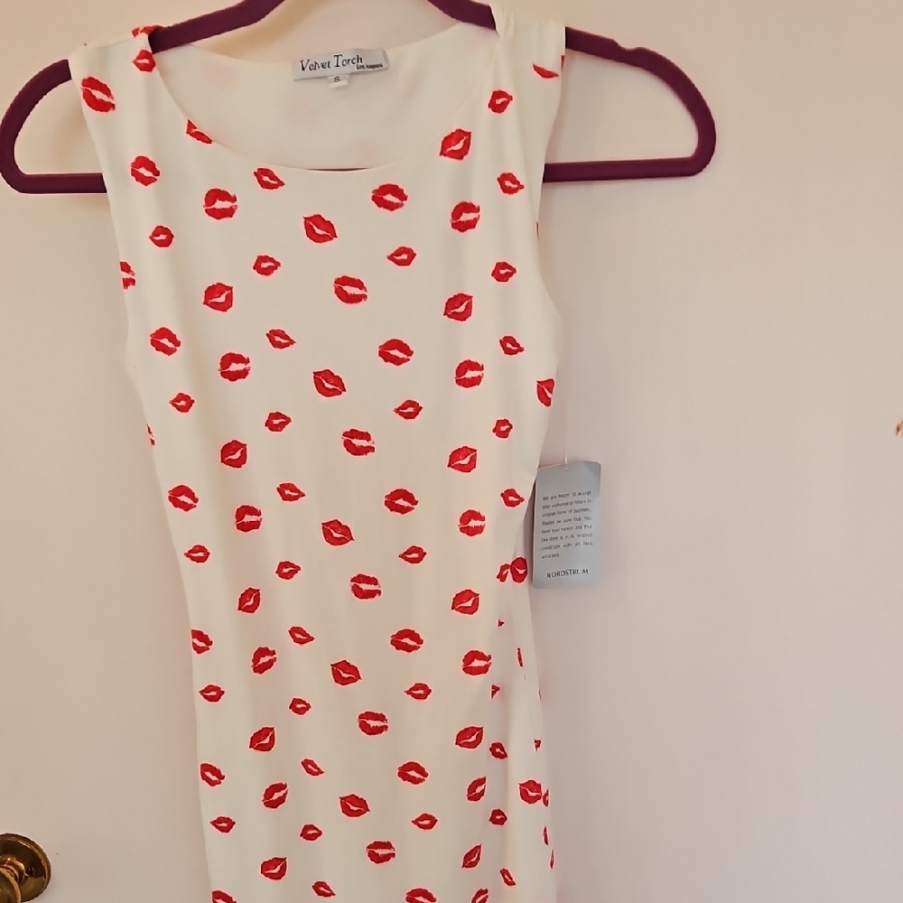 Velvet Torch White Mini Dress with Red Lips Print